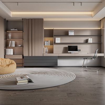 现代书房 无主灯书房 书柜组合 书桌组合 饰品摆件