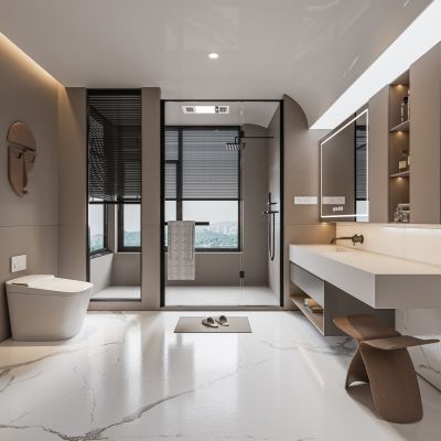 现代卫生间 浴室柜 洗脸盆 镜柜 马桶 淋浴房3D模型