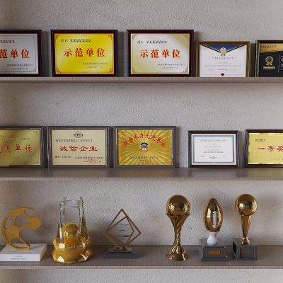 奖杯奖牌奖状证书 先进单位荣誉证书