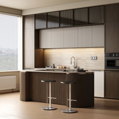 现代复古风房 餐厅厨房 吧台厨房 岛台厨房 半开放式厨房