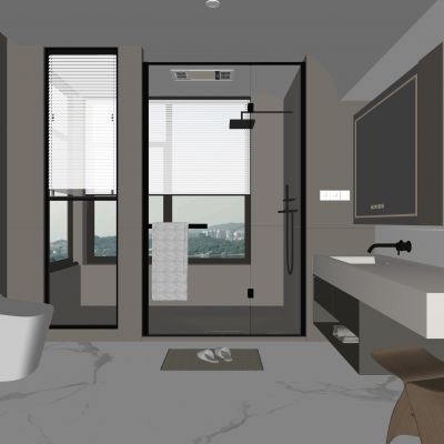 现代卫生间 浴室柜 洗脸盆 镜柜 马桶 淋浴房