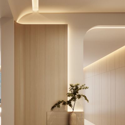 北欧 奶油风 弧形造型 造型灯带 糖果釉 无主灯 入户 玄关