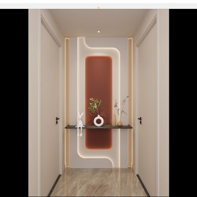 简约 奶油风 弧形造型 爱马仕橙 大理石 走廊端景