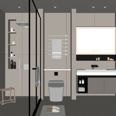 现代卫生间 浴室柜 洗脸盆 镜柜 马桶 淋浴房