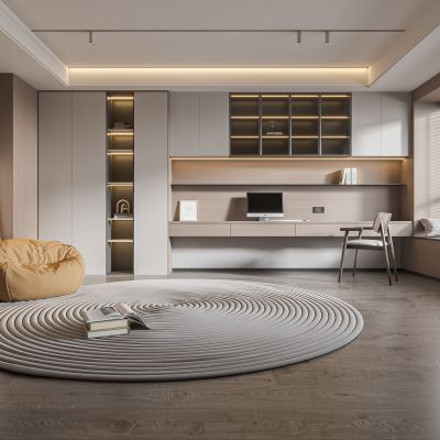 现代书房 无主灯书房 书柜组合 书桌组合 饰品摆件