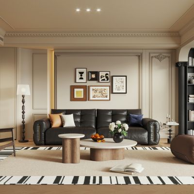 法式家居客厅 横厅 大平层客厅 黑白灰客厅 无主灯客厅