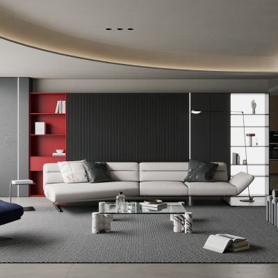 现代简约家居客厅 横厅 大平层客厅 无主灯客厅 黑白客厅