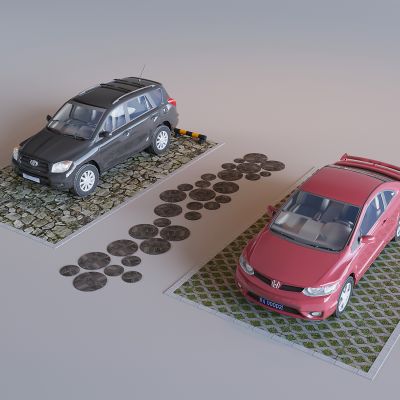 户外公共停车位 植草透水砖停车位 汽车轿车机动车