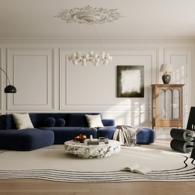 法式家居客厅 横厅 大平层客厅 