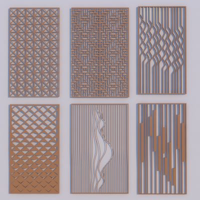 新中式金属木花格屏风 金属隔断