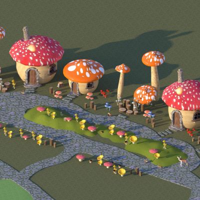 现代彩色蘑菇屋 