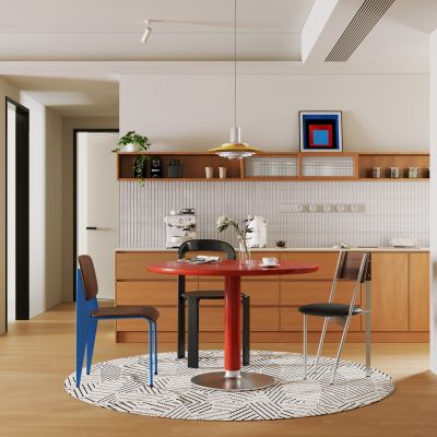  现代复古风餐厅 多巴胺餐厅 巴豪斯餐厅 圆桌餐厅