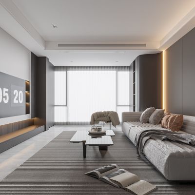 现代客餐厅 无主灯客厅 沙发组合 茶几组合 饰品摆件