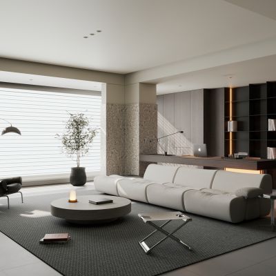 现代意式家居客厅 横厅 黑白客厅 无主灯