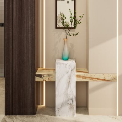 新中式 禅意 墙顶一线灯 鞋柜 端景台 岩板地台 玄关