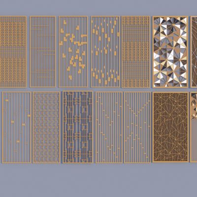 新中式金属木花格屏风 
