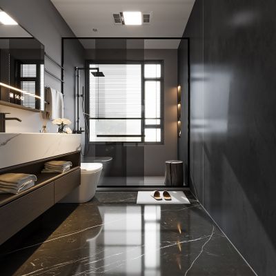 现代卫生间 浴室柜 洗脸盆 镜柜 马桶 淋浴房3D模型