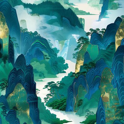 大美国风国潮元素中式美学壁画壁纸背景