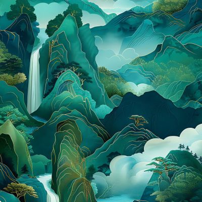 大美国风国潮元素中式美学壁画壁纸背景