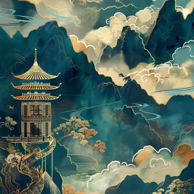 大美国风国潮元素中式美学壁画壁纸背景