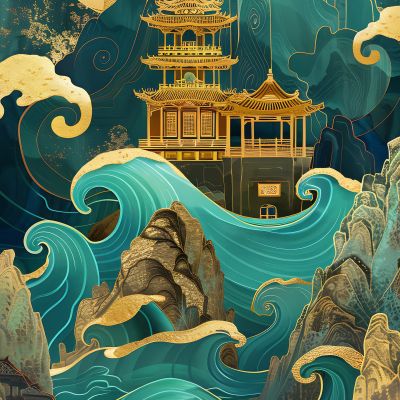 大美国风国潮元素中式美学壁画壁纸背景