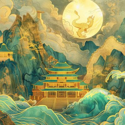 大美国风国潮元素中式美学壁画壁纸背景