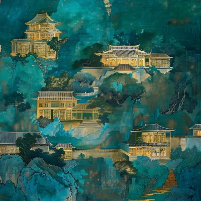 大美国风国潮元素中式美学壁画壁纸背景