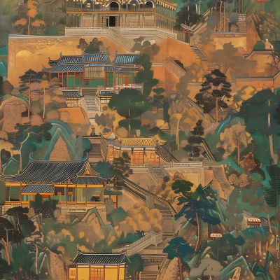 大美国风国潮元素中式美学壁画壁纸背景