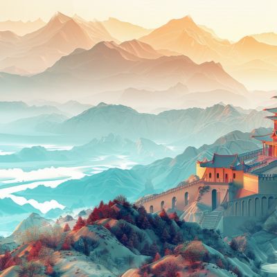 大美国风国潮元素中式美学壁画壁纸背景