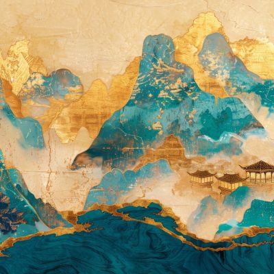 大美国风国潮元素中式美学壁画壁纸背景