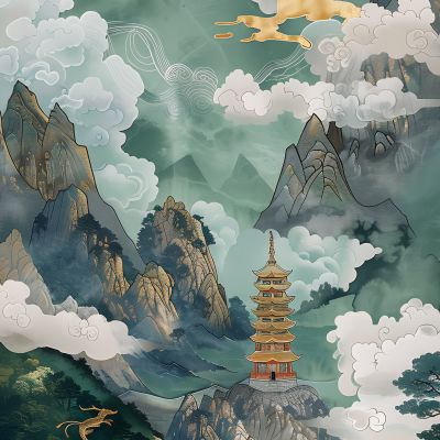 大美国风国潮元素中式美学壁画壁纸背景