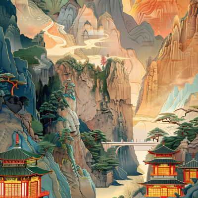 大美国风国潮元素中式美学壁画壁纸背景