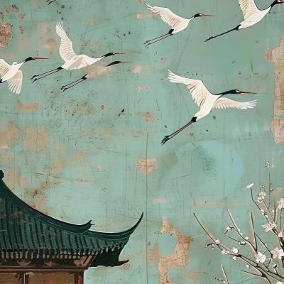 大美国风国潮元素中式美学壁画壁纸背景