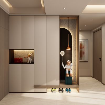 意式 轻奢风 弧形造型 端景柜 鞋柜 悬浮顶 玄关