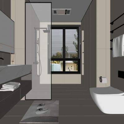 现代卫生间 浴室柜 洗脸盆 镜柜 马桶 淋浴房