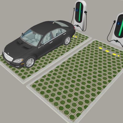 新能源汽车充电站 户外停车场充电桩 植草透水砖车位3D模型