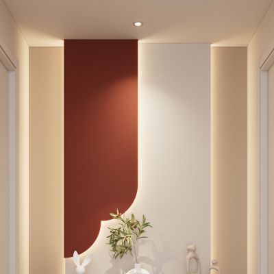 简约 奶油风 弧形造型 爱马仕橙 大理石 走廊端景