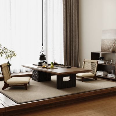 侘寂复古茶室 榻榻米茶室 别墅茶室 榻榻米茶桌椅