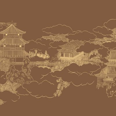 高清新中式亭台楼阁线条肌理背景墙壁画3D贴图