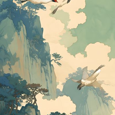 大美国风国潮元素中式美学壁画壁纸背景