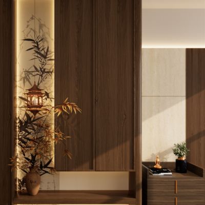 宋式 禅意 国风画 端景柜 挂画 宫灯 吊灯 玄关