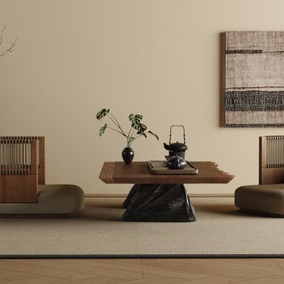 侘寂榻榻米茶桌椅 禅意茶桌椅 侘寂茶室 禅意茶室