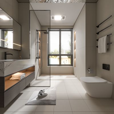 现代卫生间 浴室柜 洗脸盆 镜柜 马桶 淋浴房3D模型