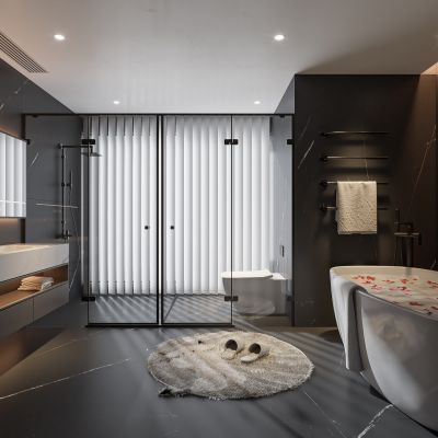 现代卫生间 浴室柜 洗脸盆 镜柜 马桶 淋浴房