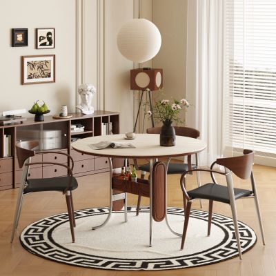 现代中古风圆餐桌椅 实木圆餐桌 实木餐椅 成品餐桌椅