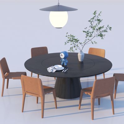 现代侘寂餐桌椅 圆型餐桌椅 