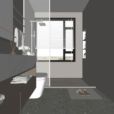 现代卫生间 浴室柜 洗脸盆 镜柜 马桶 淋浴房