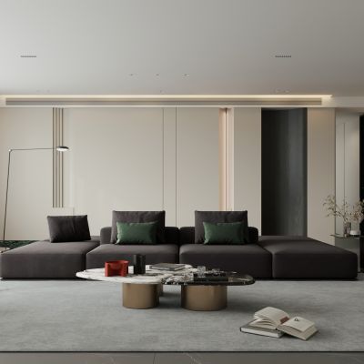 现代意式简约客厅 横厅 大平层 黑白客餐厅