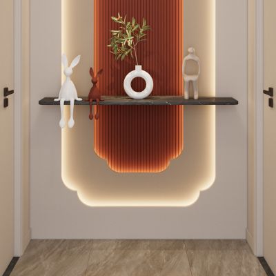 奶油 简约风 造型灯带 长城板 悬浮顶 端景 玄关