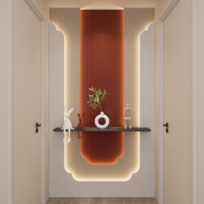 奶油 简约风 造型灯带 长城板 悬浮顶 端景 玄关